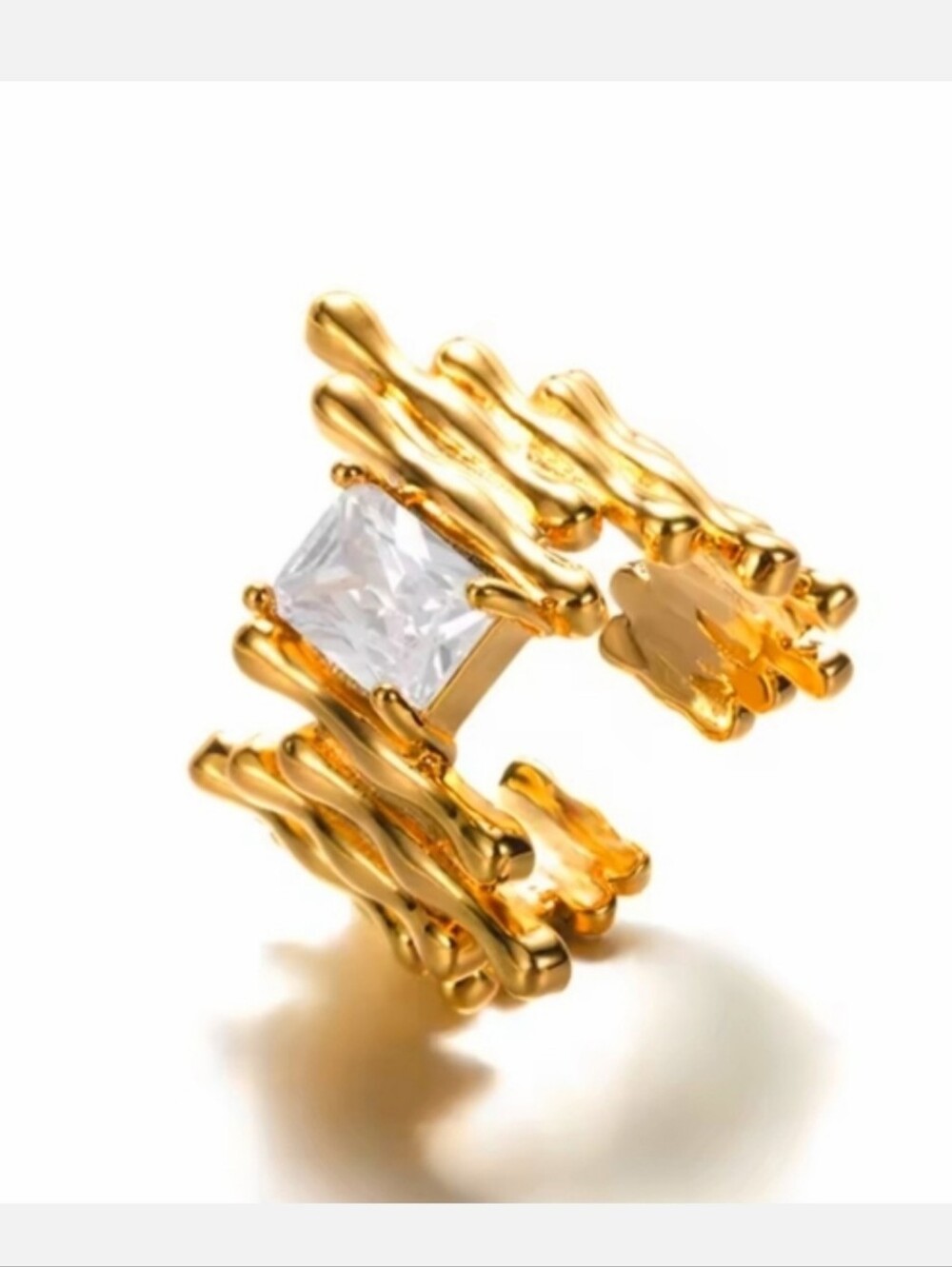 18k Gold Plated Molten Zircon Crystal Ring - Picture 6 of 6